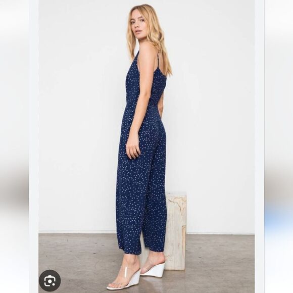 Rails Gabrielle Navy Speckeled Dots Jumpsuit Wide Legs Size M - Picture 1 of 14
